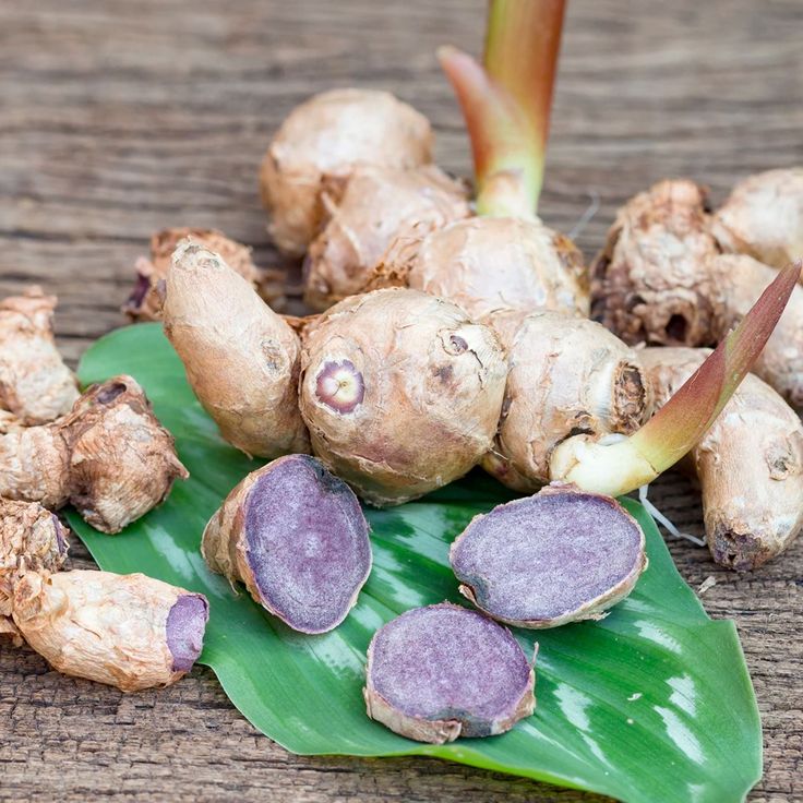 Gừng đen nguyên củ có mầm và lát cắt ruột tím